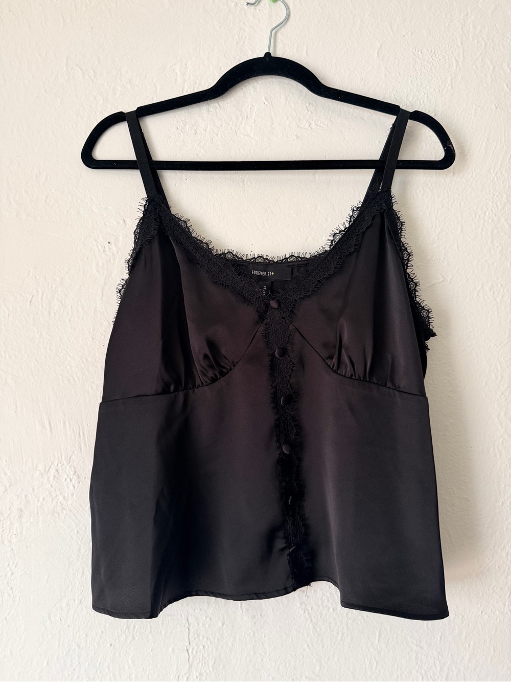 Forever 21 Black Satin Lace-Trim Cami Top
